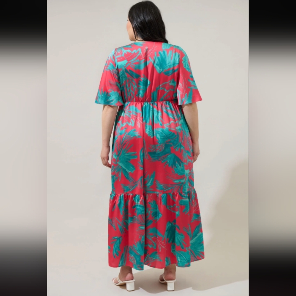 NWT Maxi Dress 2X - Sugarlips Palm Tropics Pismo Button Down Flutter Sleeve - Picture 2 of 12